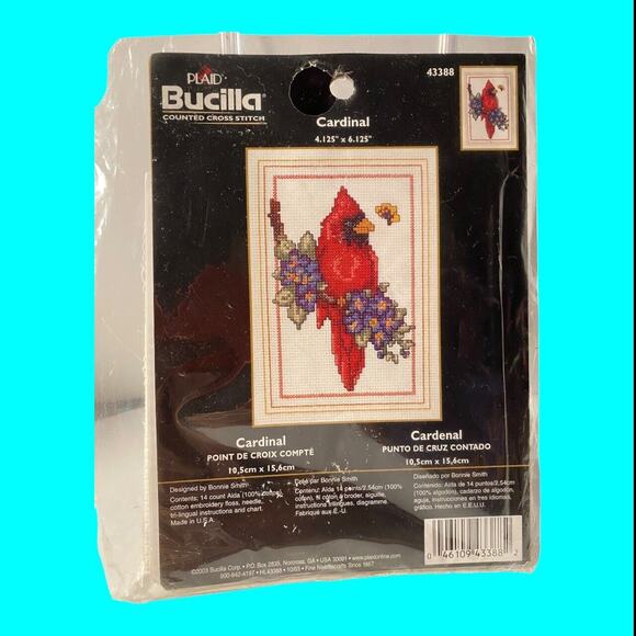 Vintage Bucilla RedCardinal Counted Cross Stitch Kit #43388 Bonnie Smith 2003 - Picture 4 of 9